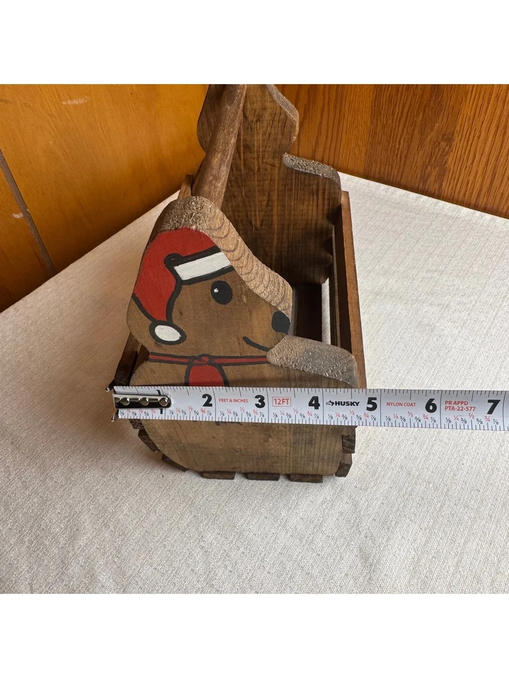 Vintage Wooden Teddy Bear Basket Christmas Storage Caddy Rustic Holiday Decor